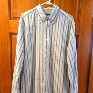 Eddie Bauer Tall purple and green striped button up dress shirt